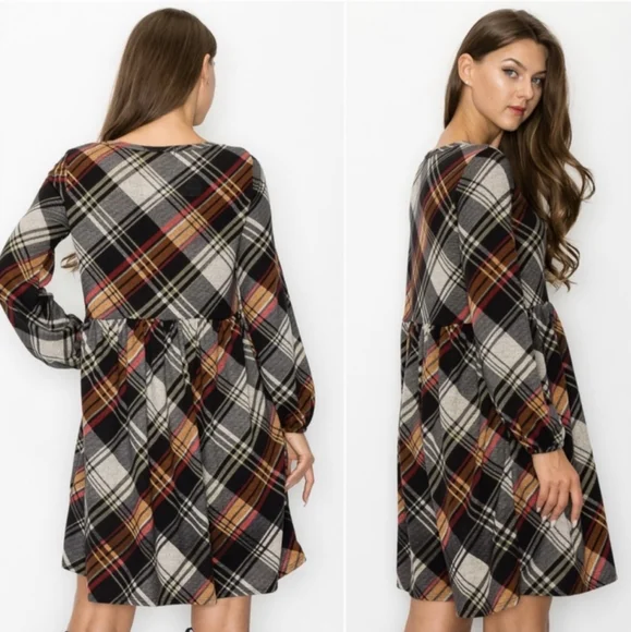 2 Left! Beautiful Long Sleeve and Ultra Soft Plaid Dress - Picture 3 of 6
